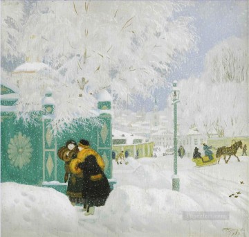  Mikhailovich Canvas - WINTER SCENE Boris Mikhailovich Kustodiev